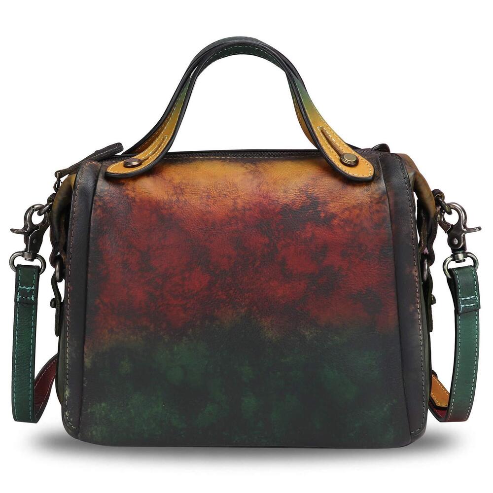 7691 Leather Satchel Purse Retro Handmade Top Handle Handbag Designer